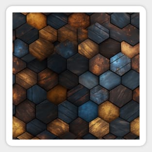 Geometric Timber: Crystalline Hexagons in Amber and Blue Sticker